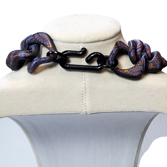 Vtg Large Chain Link Necklace Purple Gold Hook Clasp 16" Chunky Statement - Picture 3 of 5